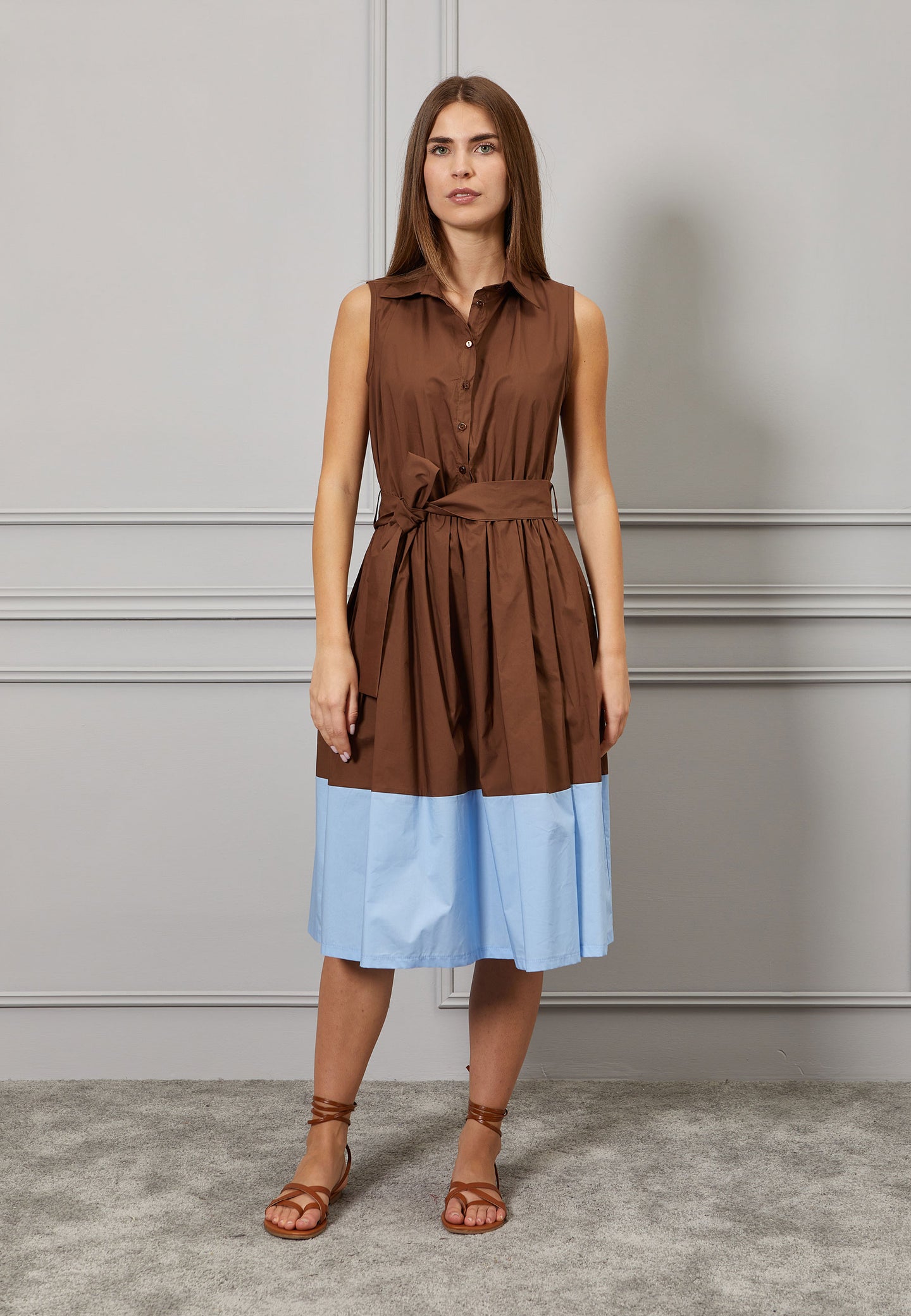 Vestito midi chemisier bicolore