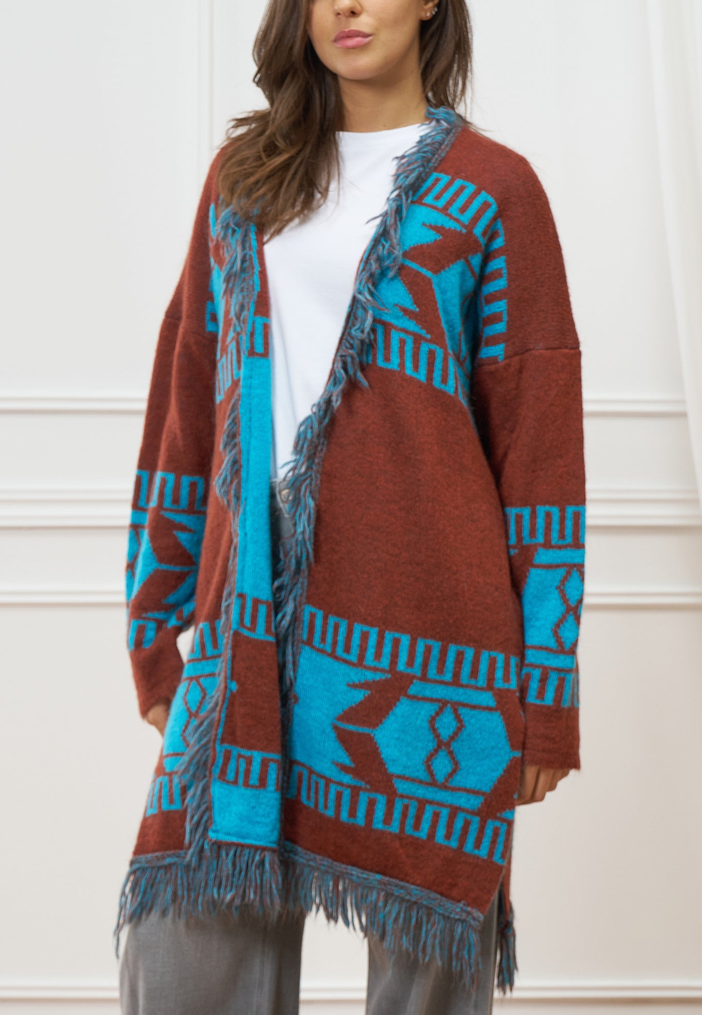 Cappotto jacquard con cintura