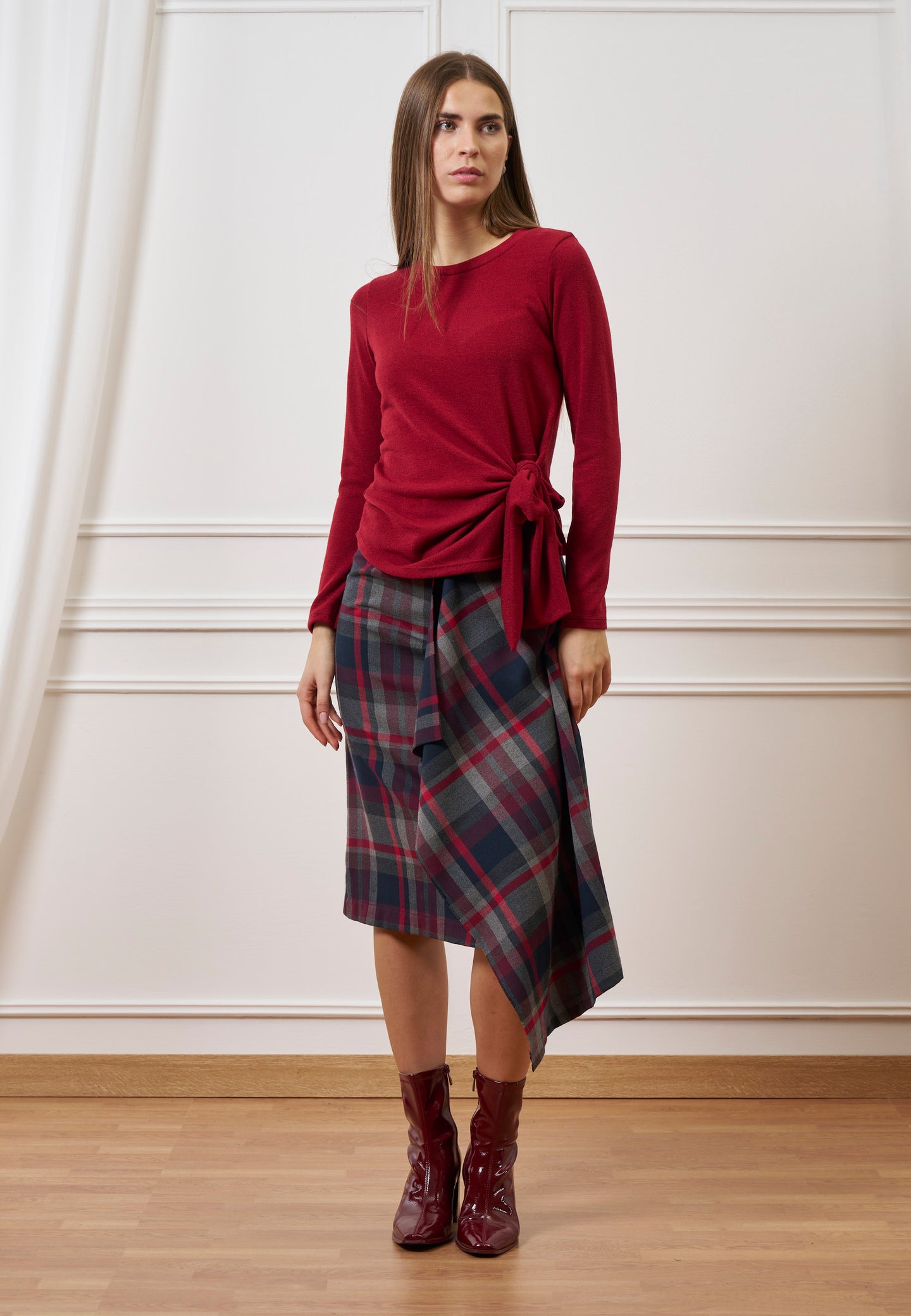 Gonna midi a quadri con volant