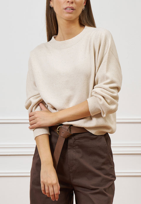 Maglia scollo barca con paillettes