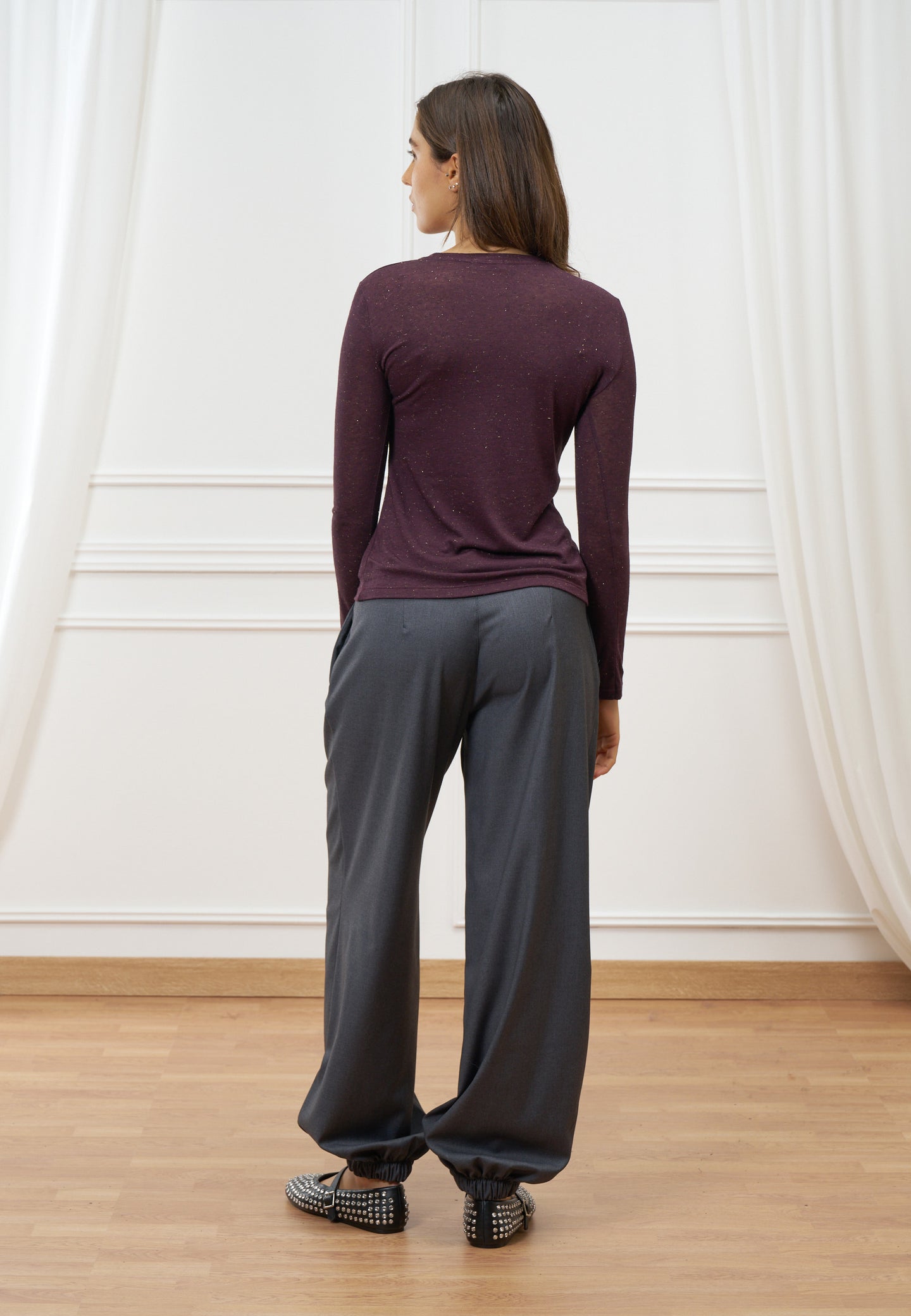 T-shirt girocollo in lana con lurex