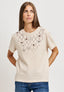 T-shirt con bottoni e castoni - BEIGE