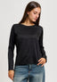 Blusa manica lunga in raso - NERO