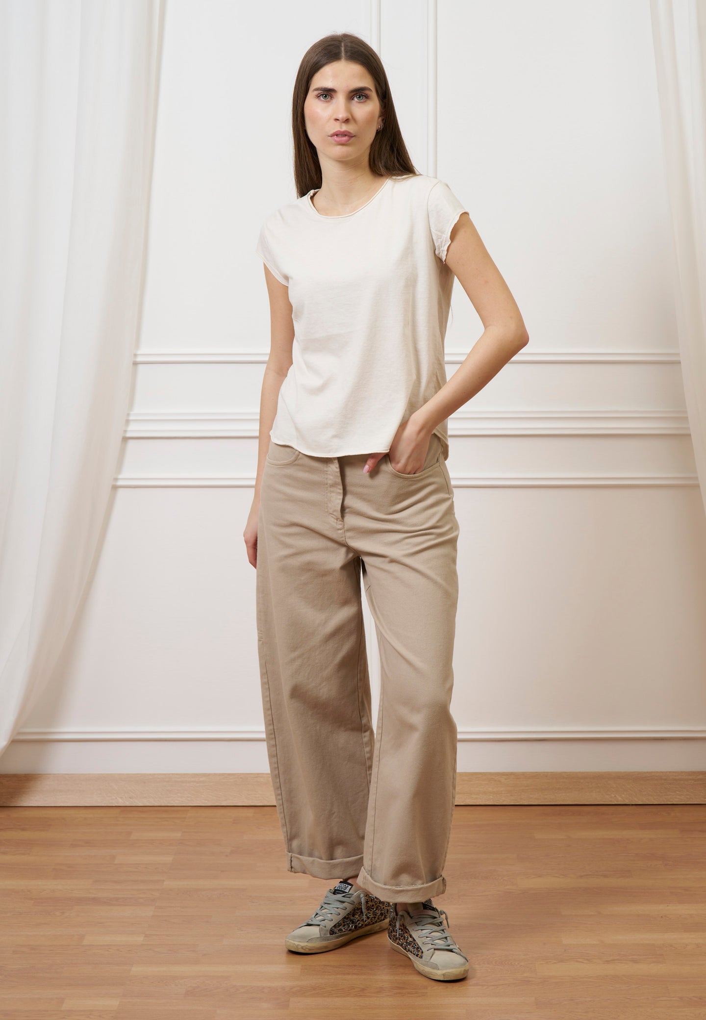 T-shirt mezza manica taglio vivo - AVORIO