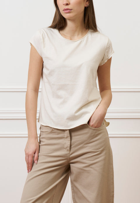 T-shirt mezza manica taglio vivo - AVORIO