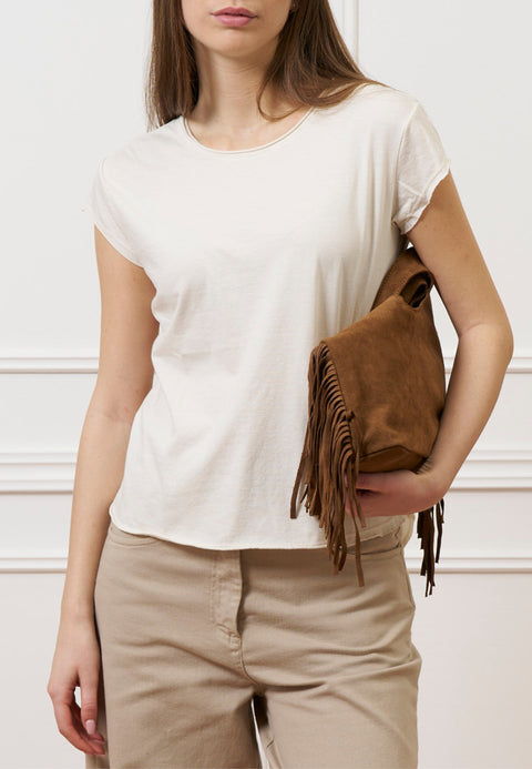 T-shirt mezza manica taglio vivo - AVORIO