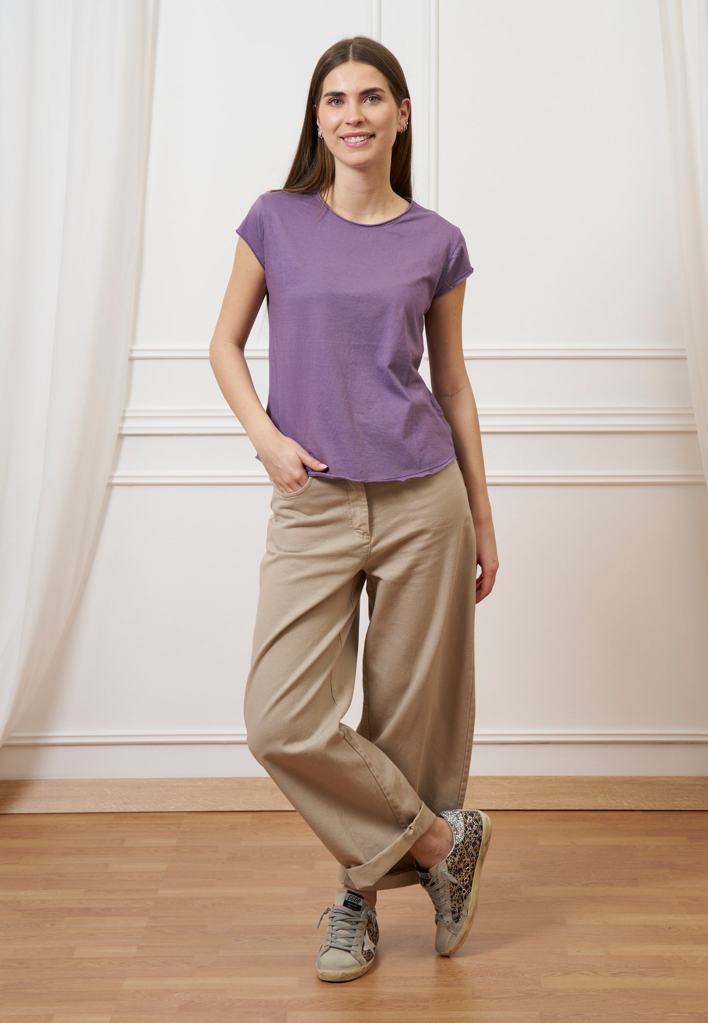 T-shirt mezza manica taglio vivo - MALVA