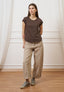T-shirt mezza manica taglio vivo - MARRONE