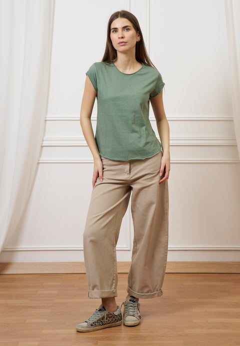 T-shirt mezza manica taglio vivo - SALVIA