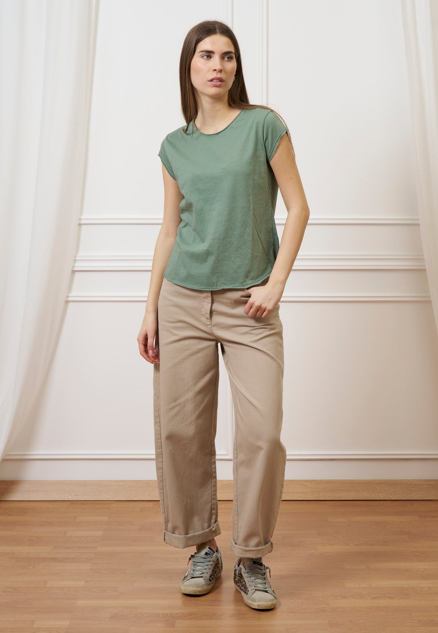 T-shirt mezza manica taglio vivo - SALVIA