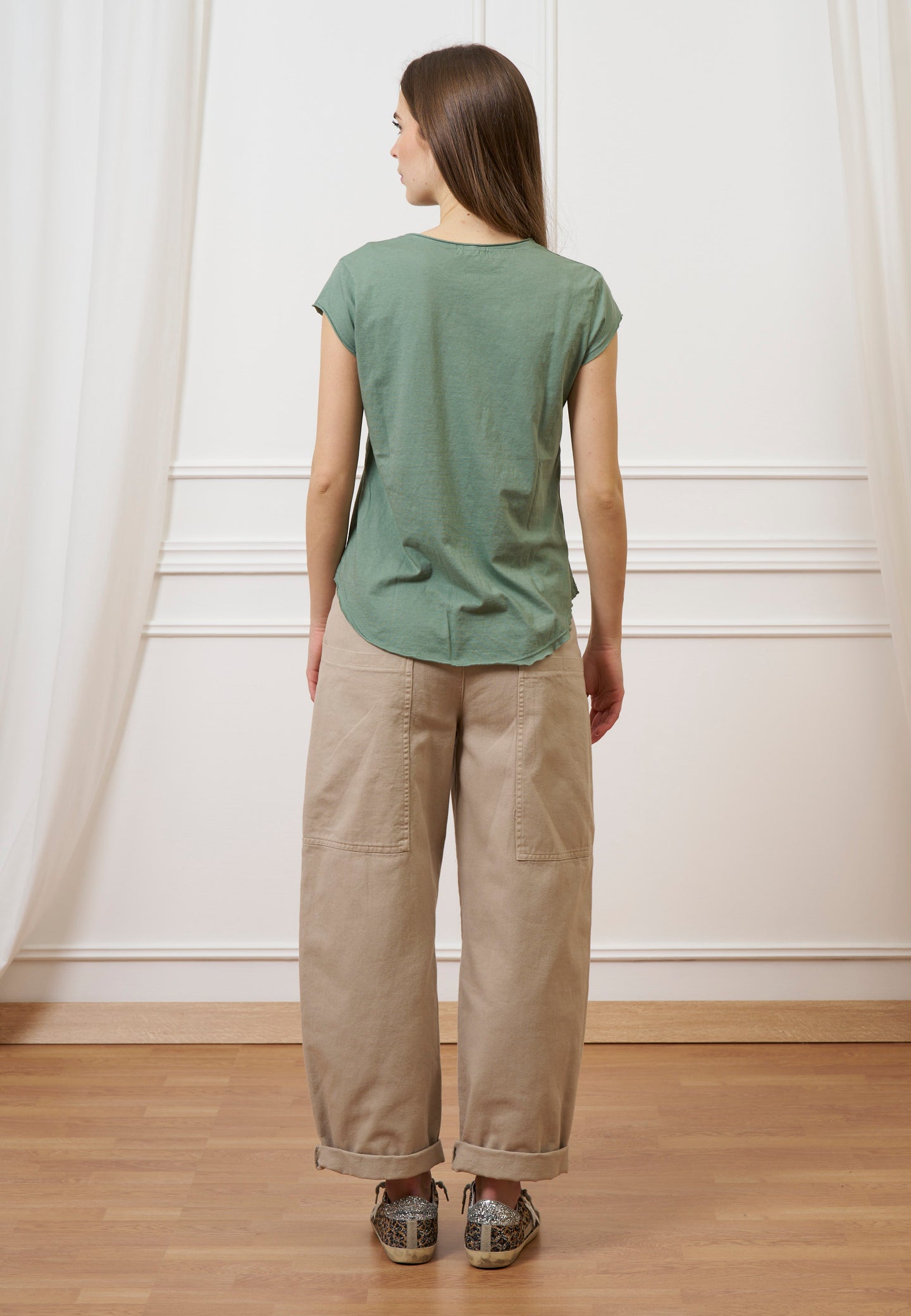 T-shirt mezza manica taglio vivo - SALVIA