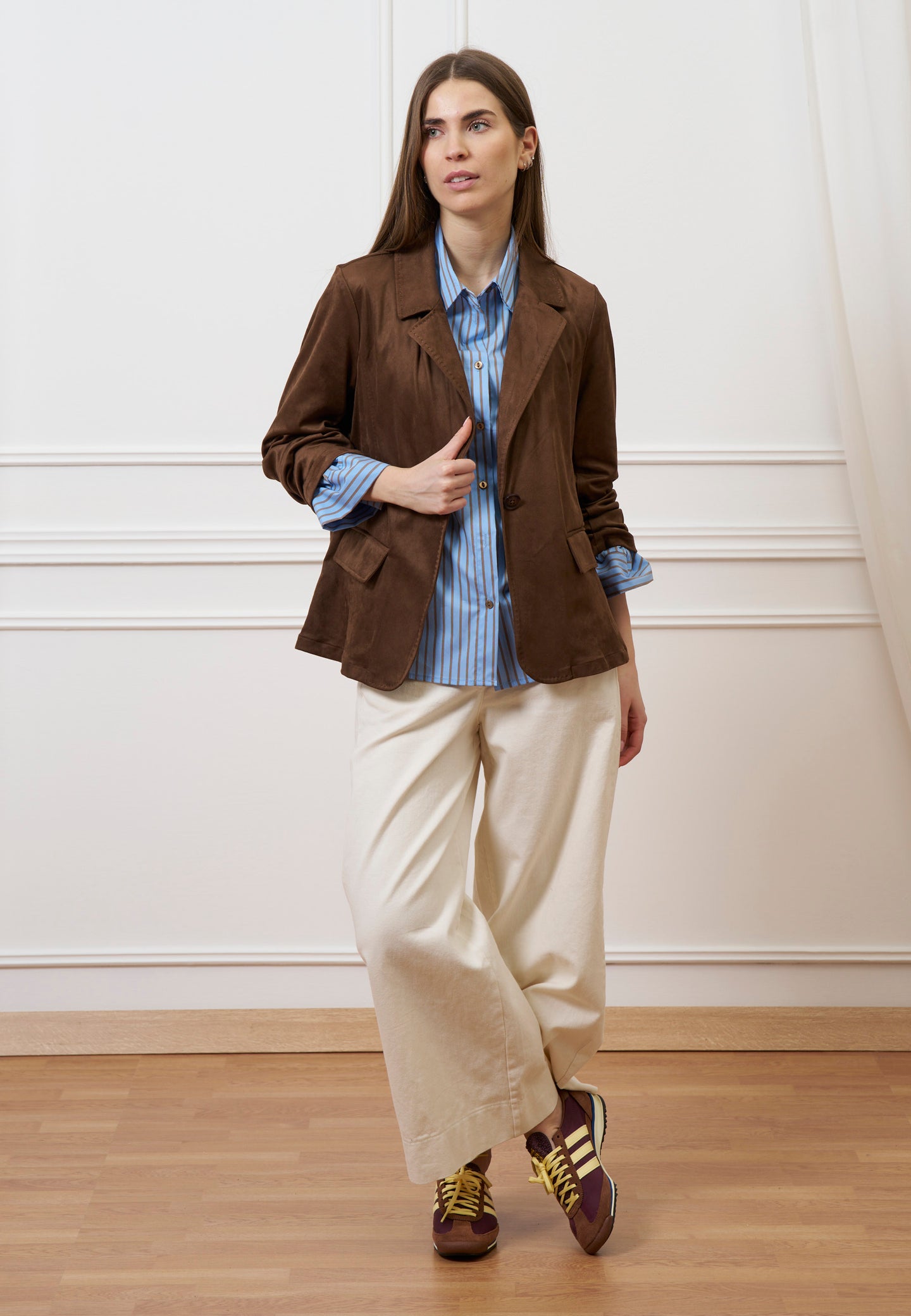 Camicia a righe con manica ampia - AZZURRO/TABACCO