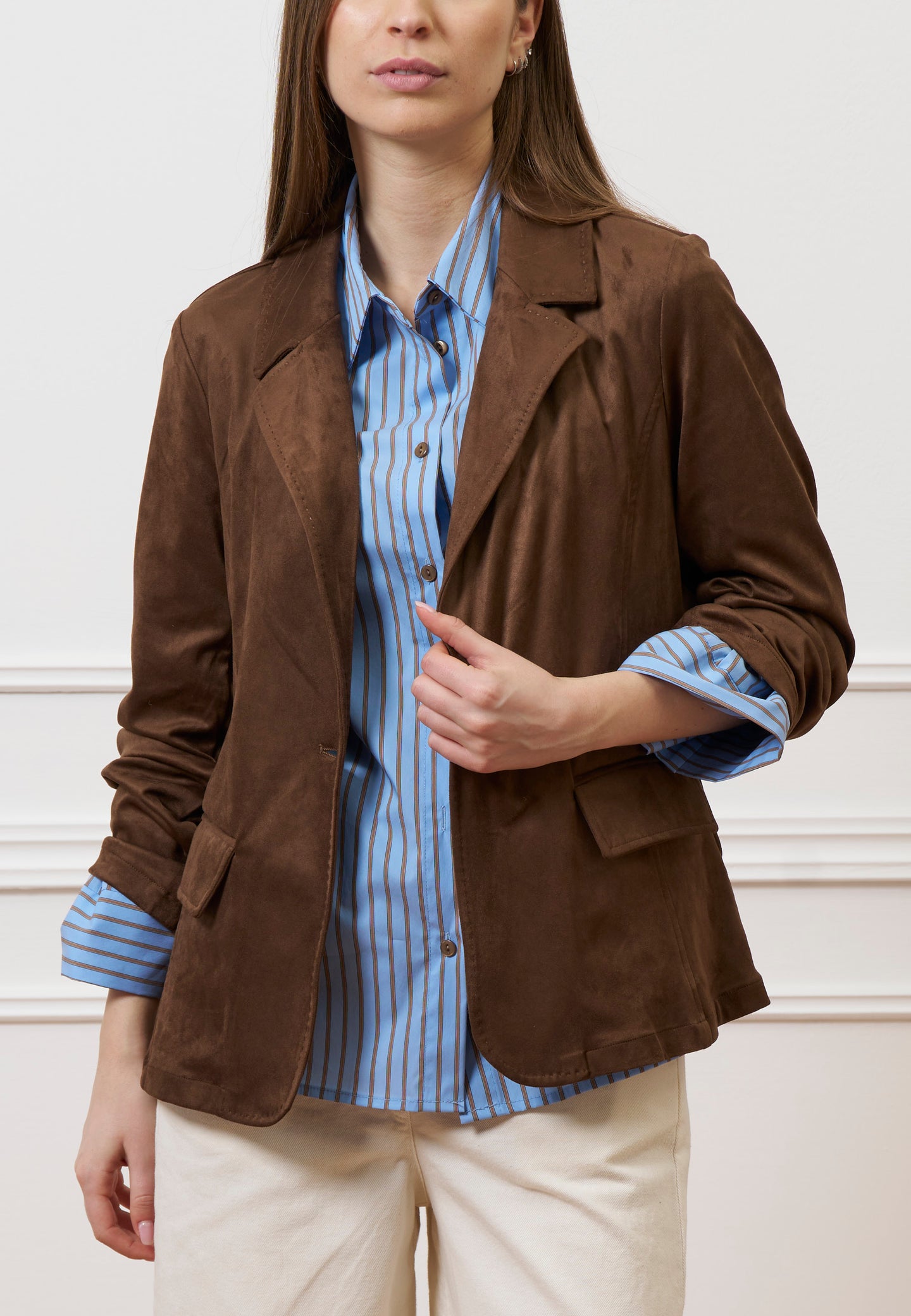 Camicia a righe con manica ampia - AZZURRO/TABACCO