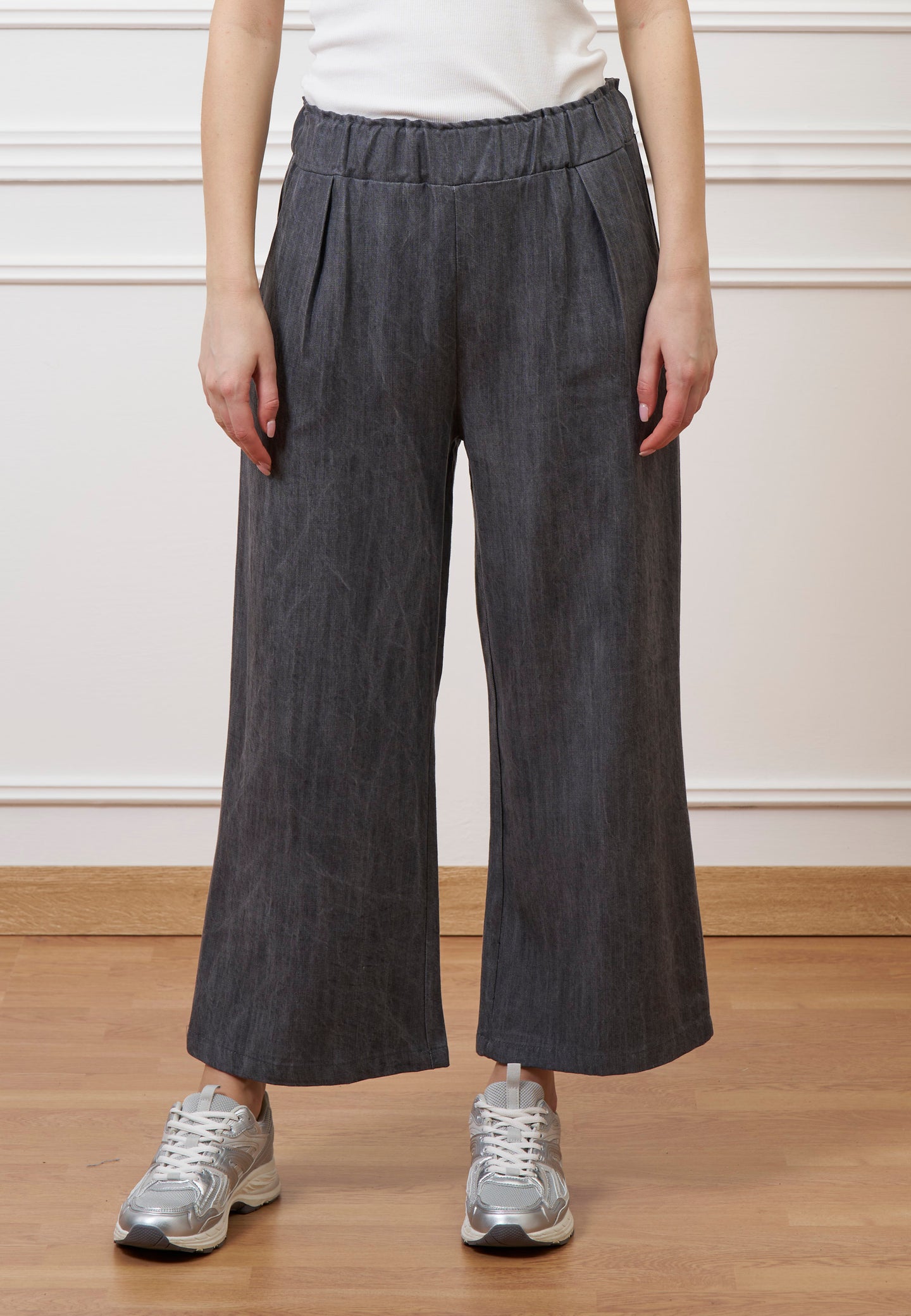 Pantalone palazzo in tencel - GRIGIO MEDIO