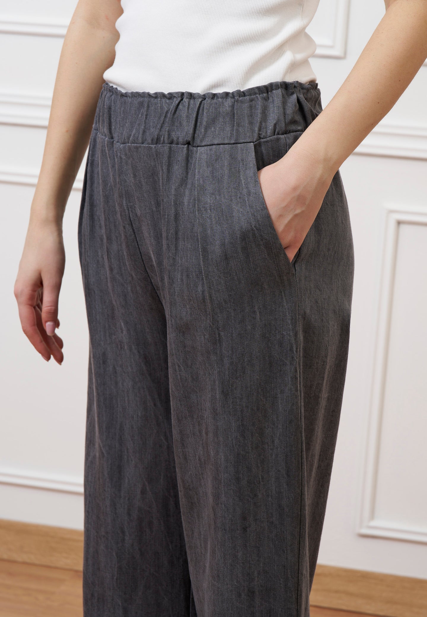 Pantalone palazzo in tencel - GRIGIO MEDIO