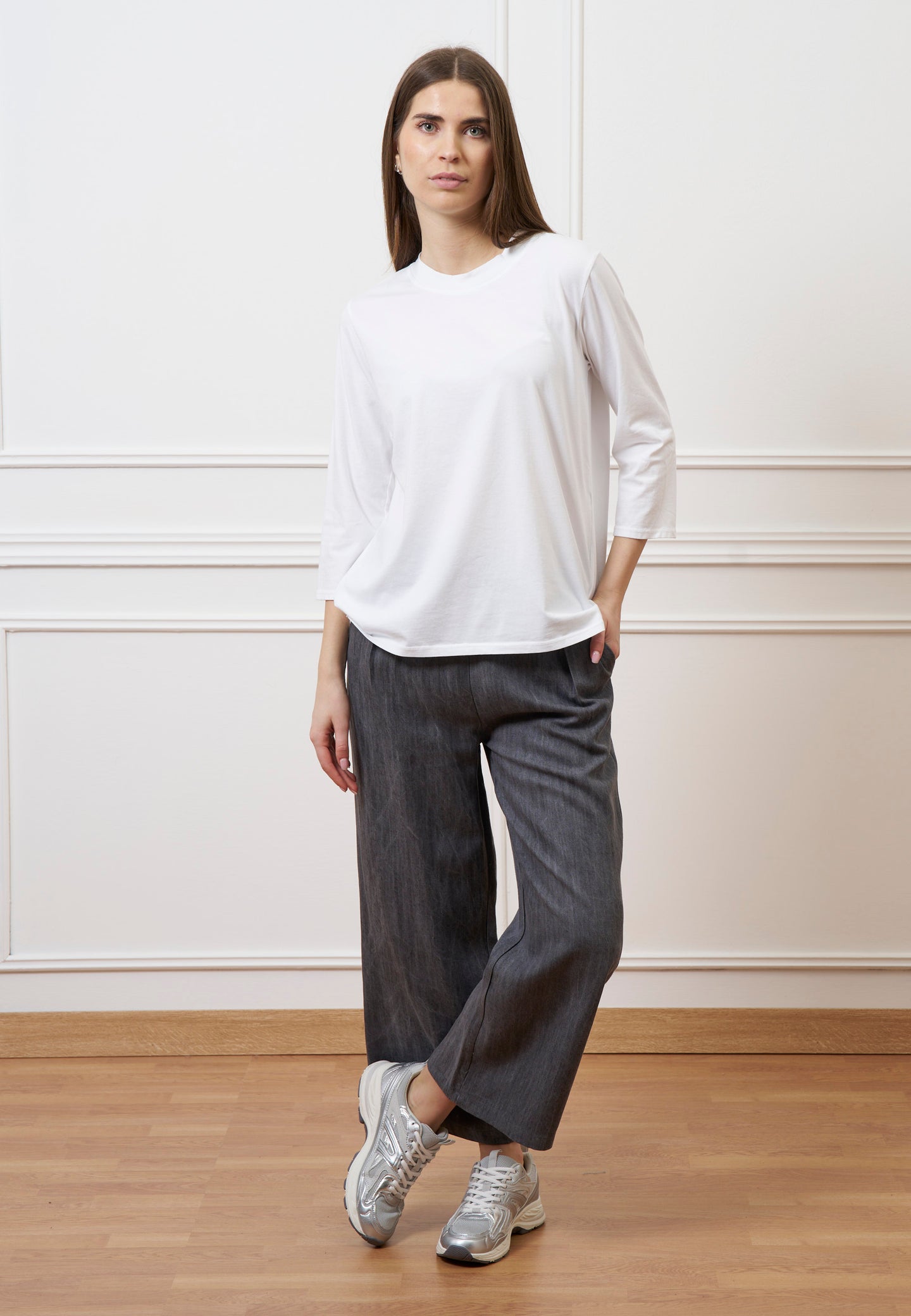 Pantalone palazzo in tencel - GRIGIO MEDIO