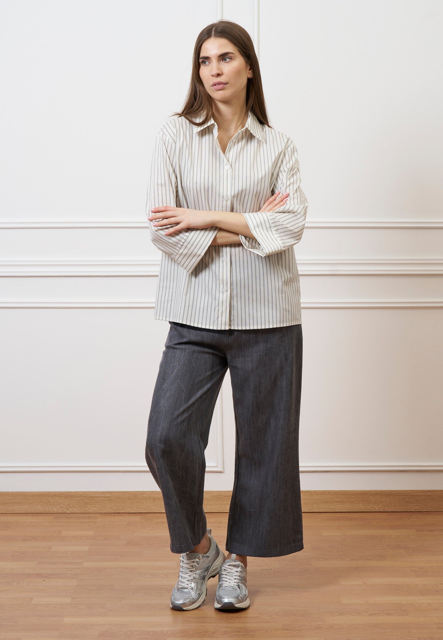 Pantalone palazzo in tencel - GRIGIO MEDIO