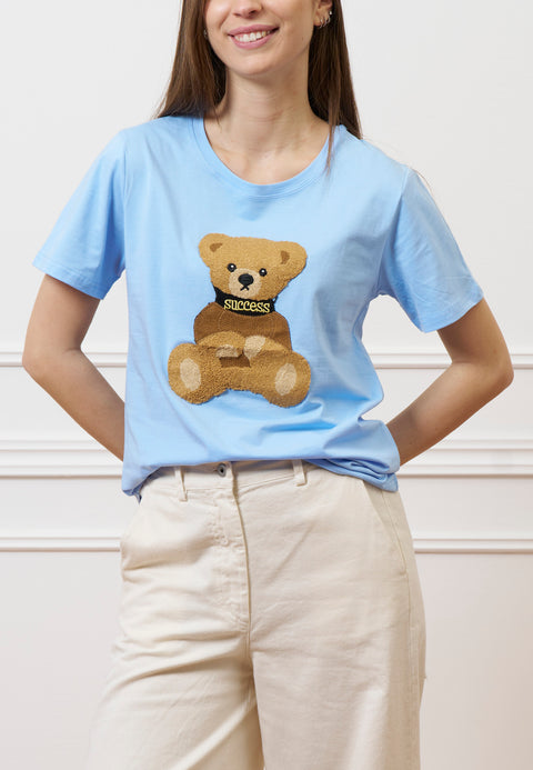 T-shirt con orsetto peluche - AZZURRO