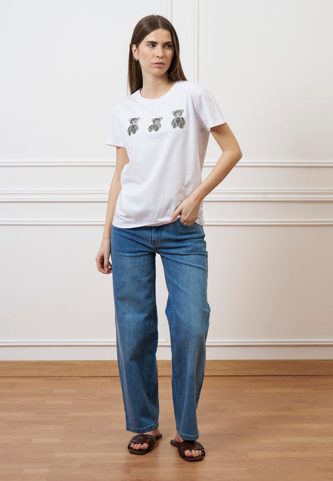 T-shirt con orsetti perline - BIANCO