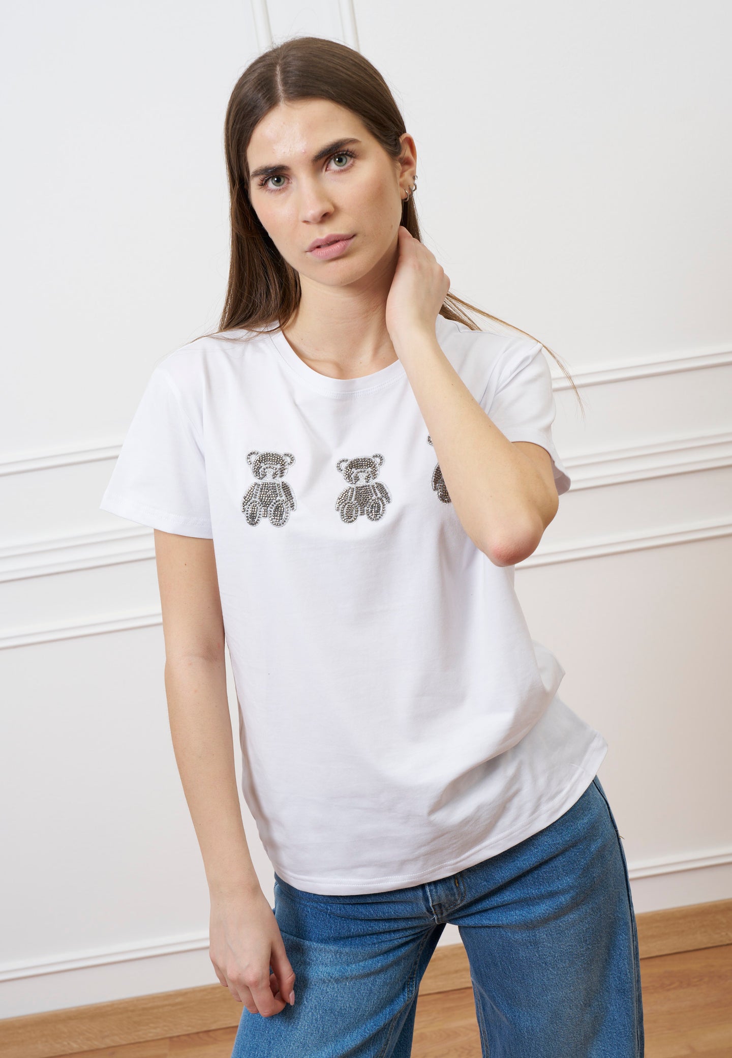 T-shirt con orsetti perline - BIANCO