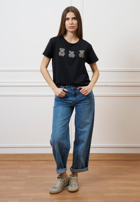 T-shirt con orsetti perline - NERO