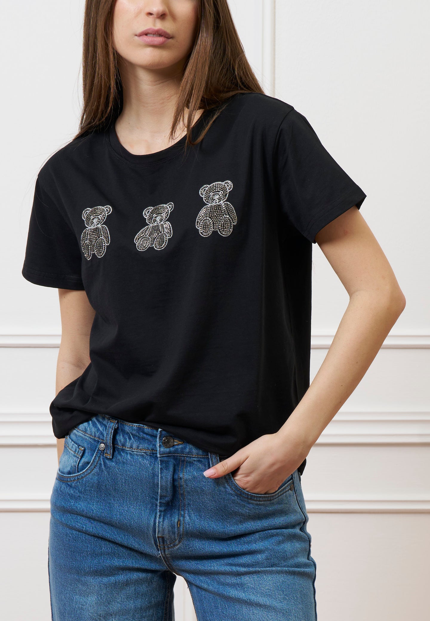 T-shirt con orsetti perline - NERO