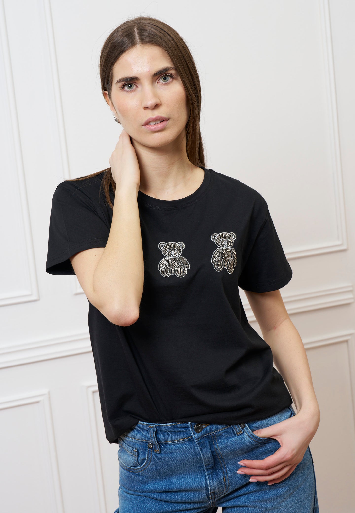 T-shirt con orsetti perline - NERO