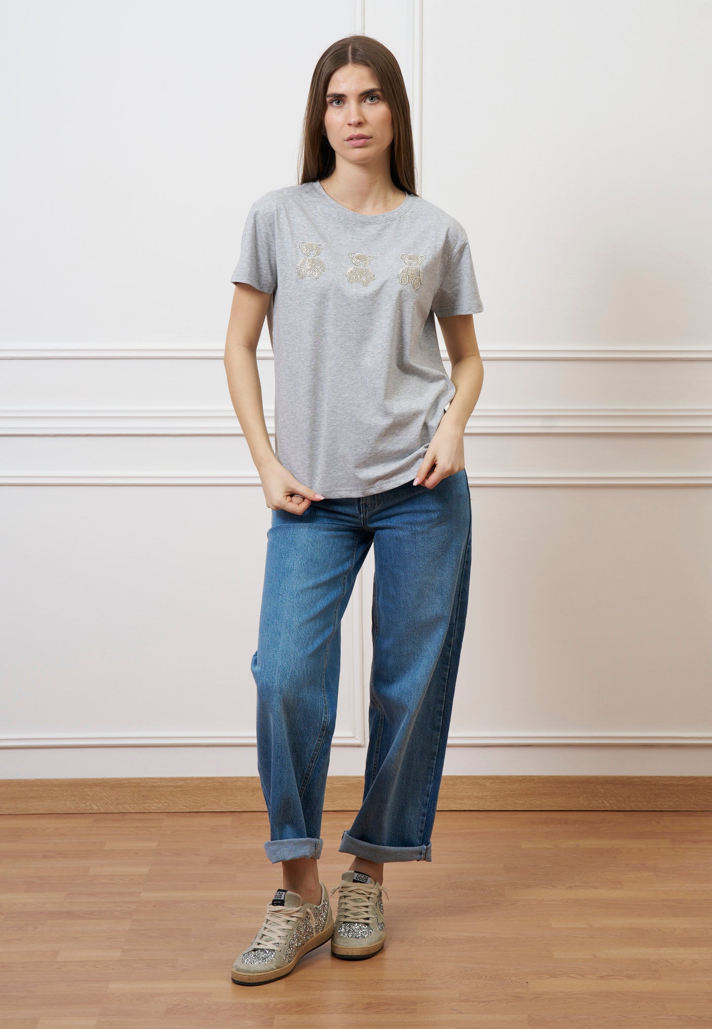 T-shirt con orsetti perline - GRIGIO MEDIO