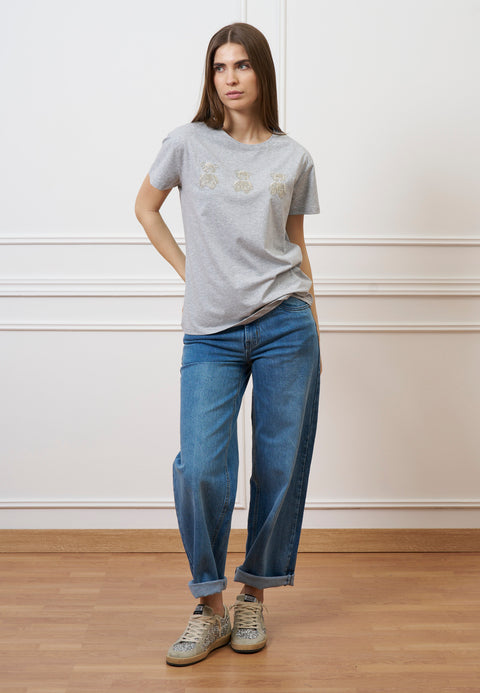 T-shirt con orsetti perline - GRIGIO MEDIO