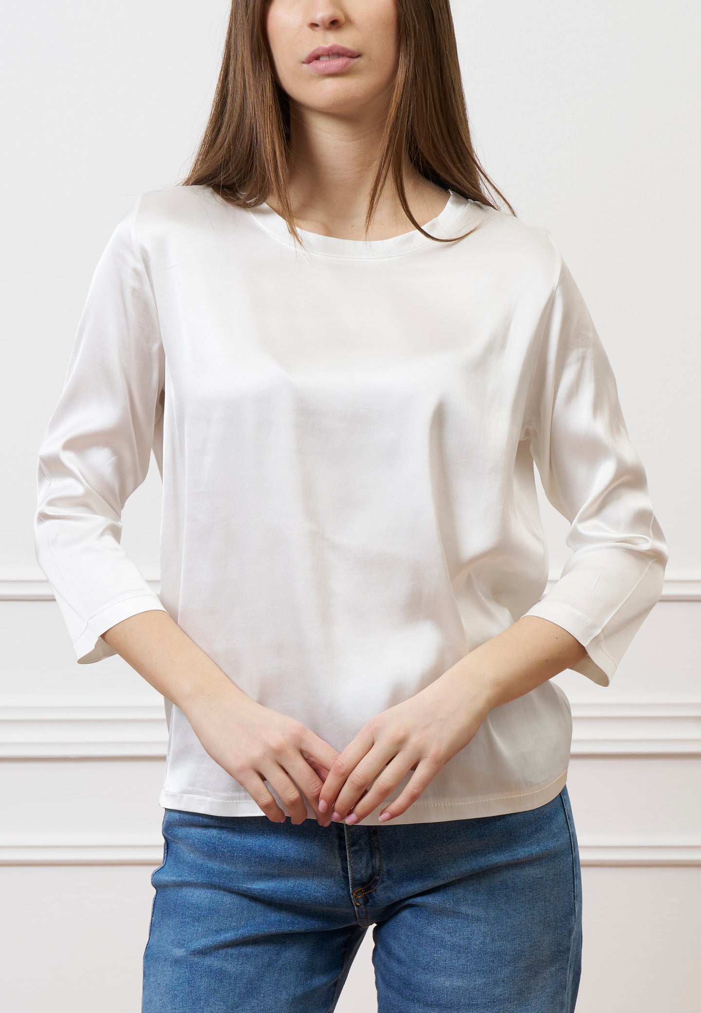 Blusa in raso maniche trequarti  - AVORIO