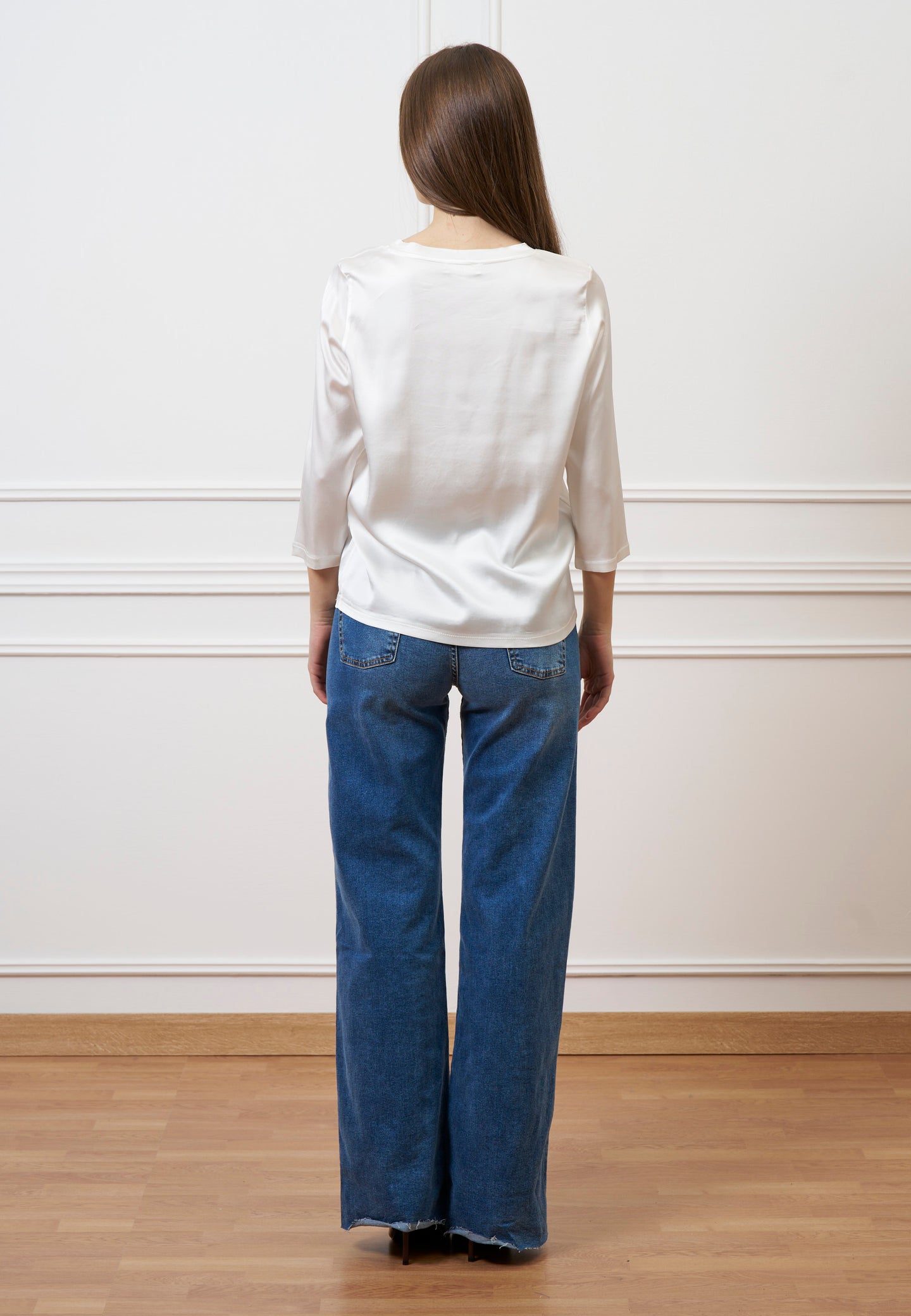 Blusa in raso maniche trequarti  - AVORIO