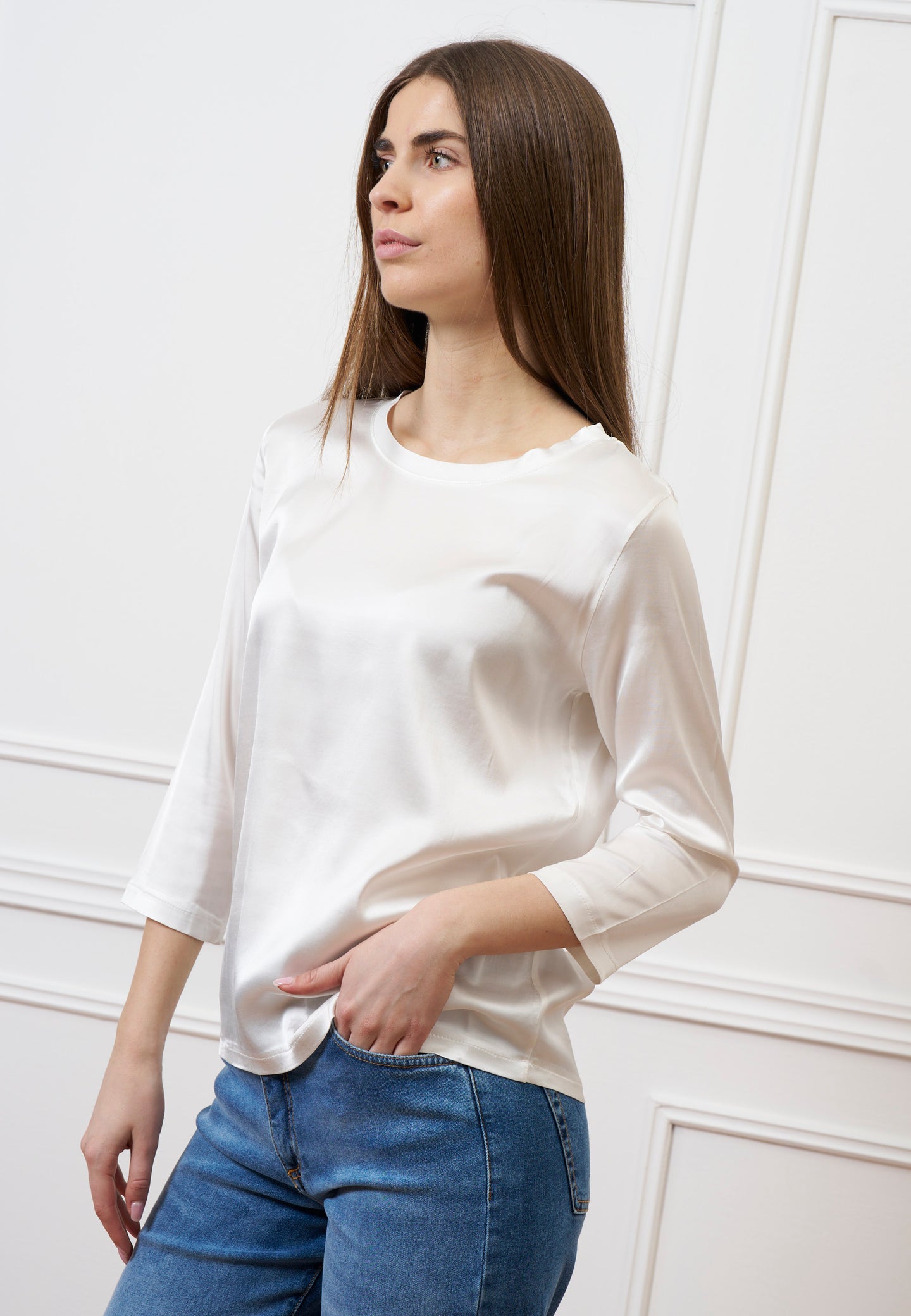 Blusa in raso maniche trequarti  - AVORIO