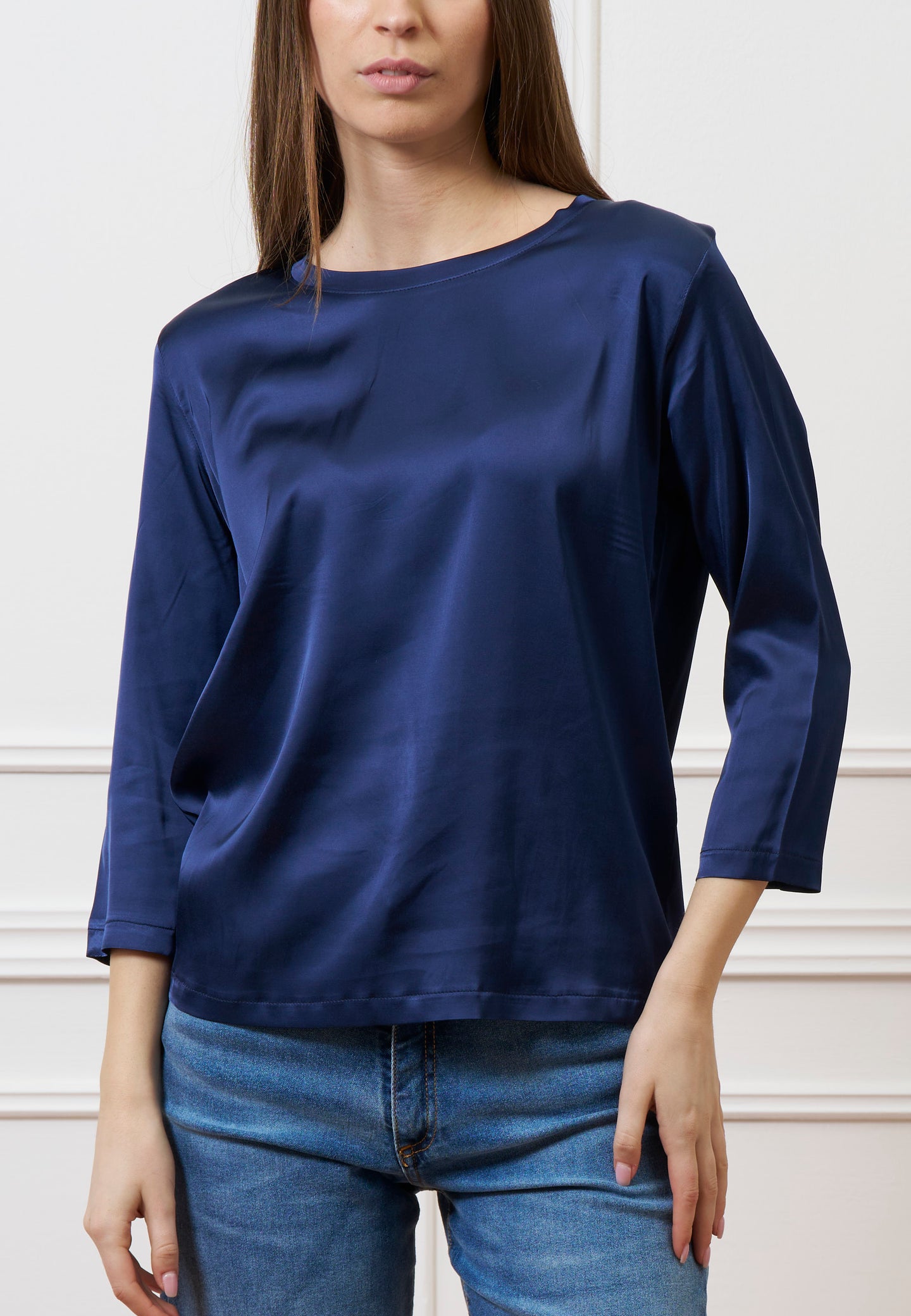 Blusa in raso maniche trequarti  - BLU