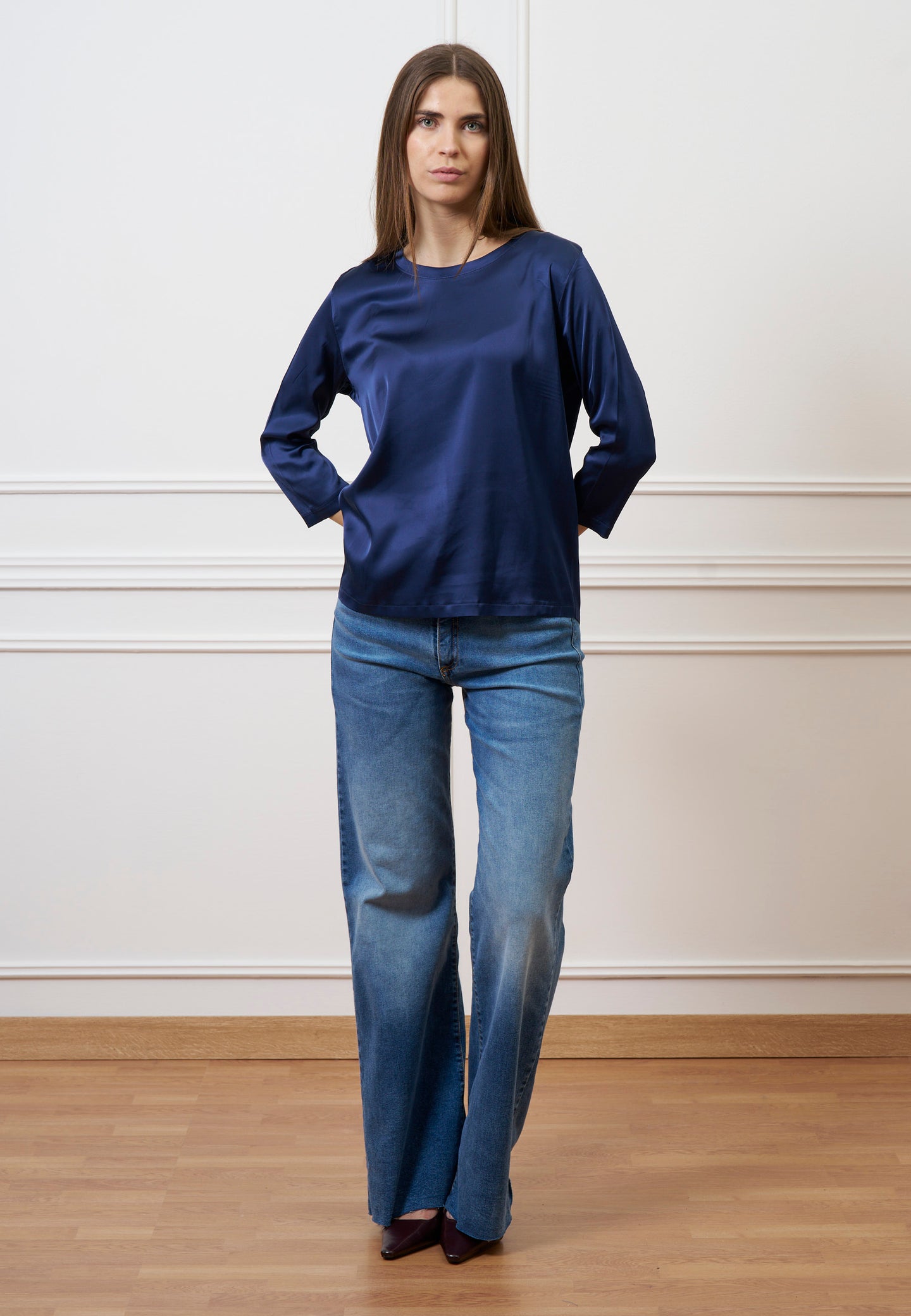 Blusa in raso maniche trequarti  - BLU