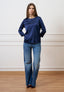 Blusa in raso maniche trequarti  - BLU
