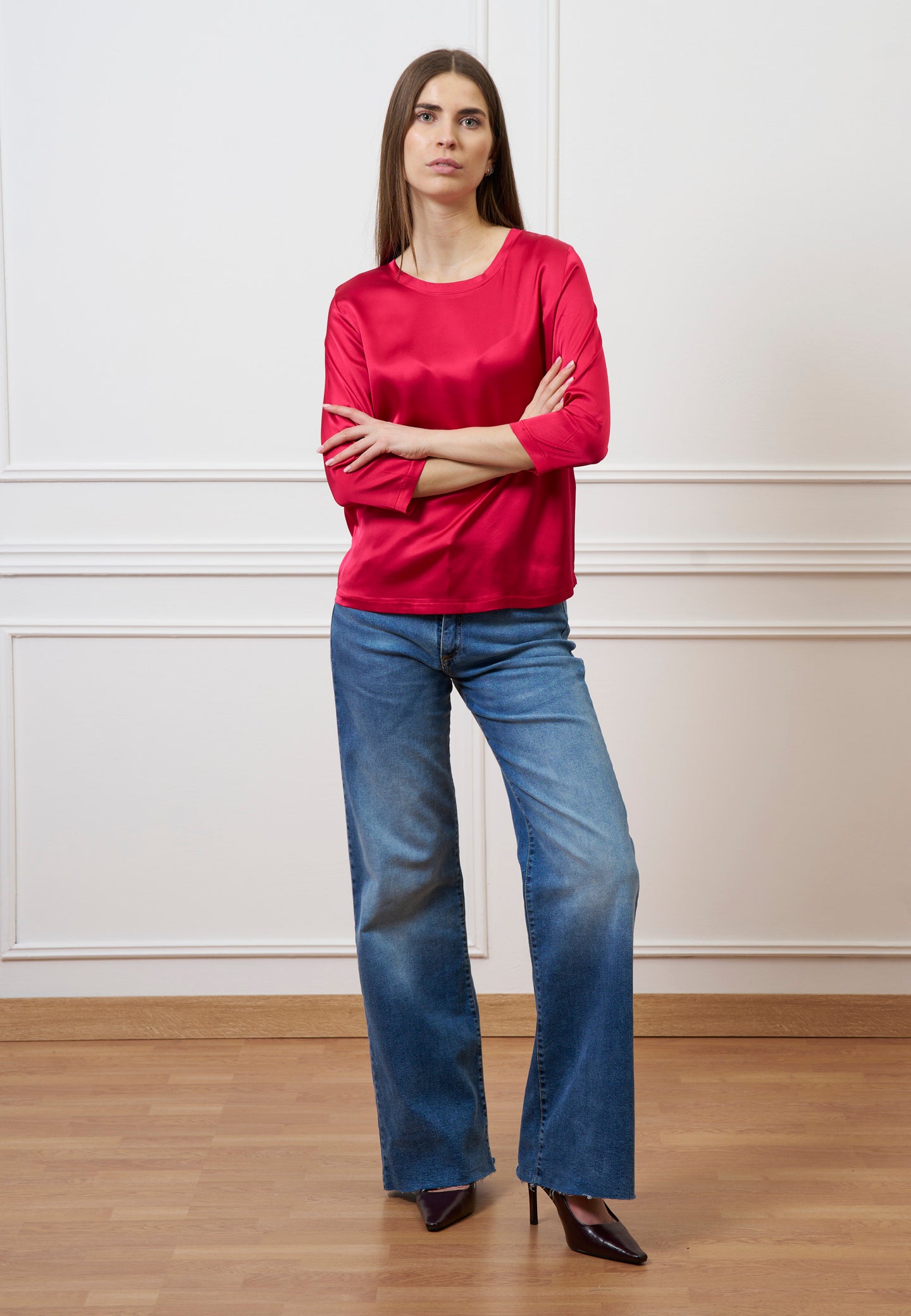 Blusa in raso maniche trequarti  - ROSSO
