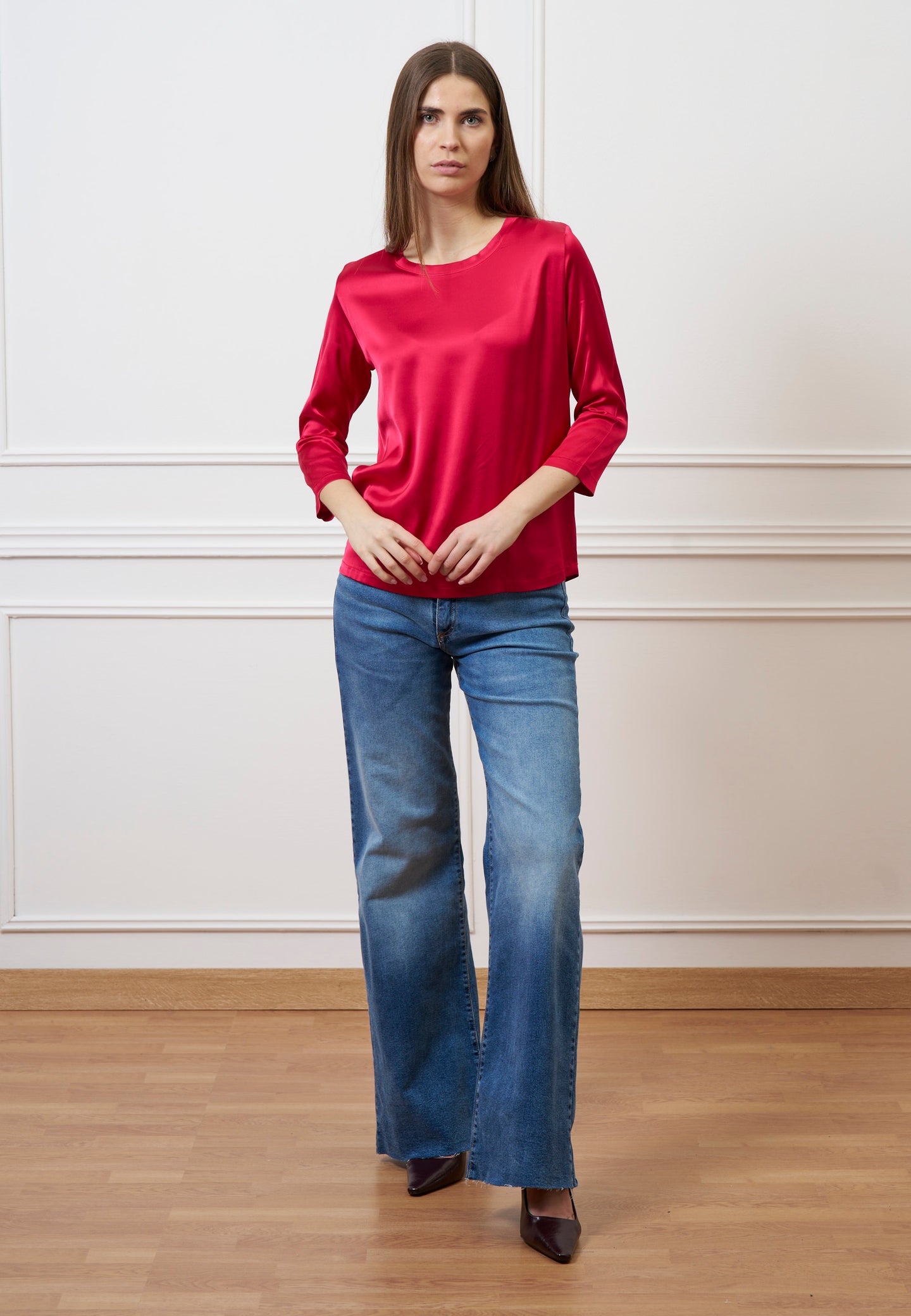 Blusa in raso maniche trequarti  - ROSSO