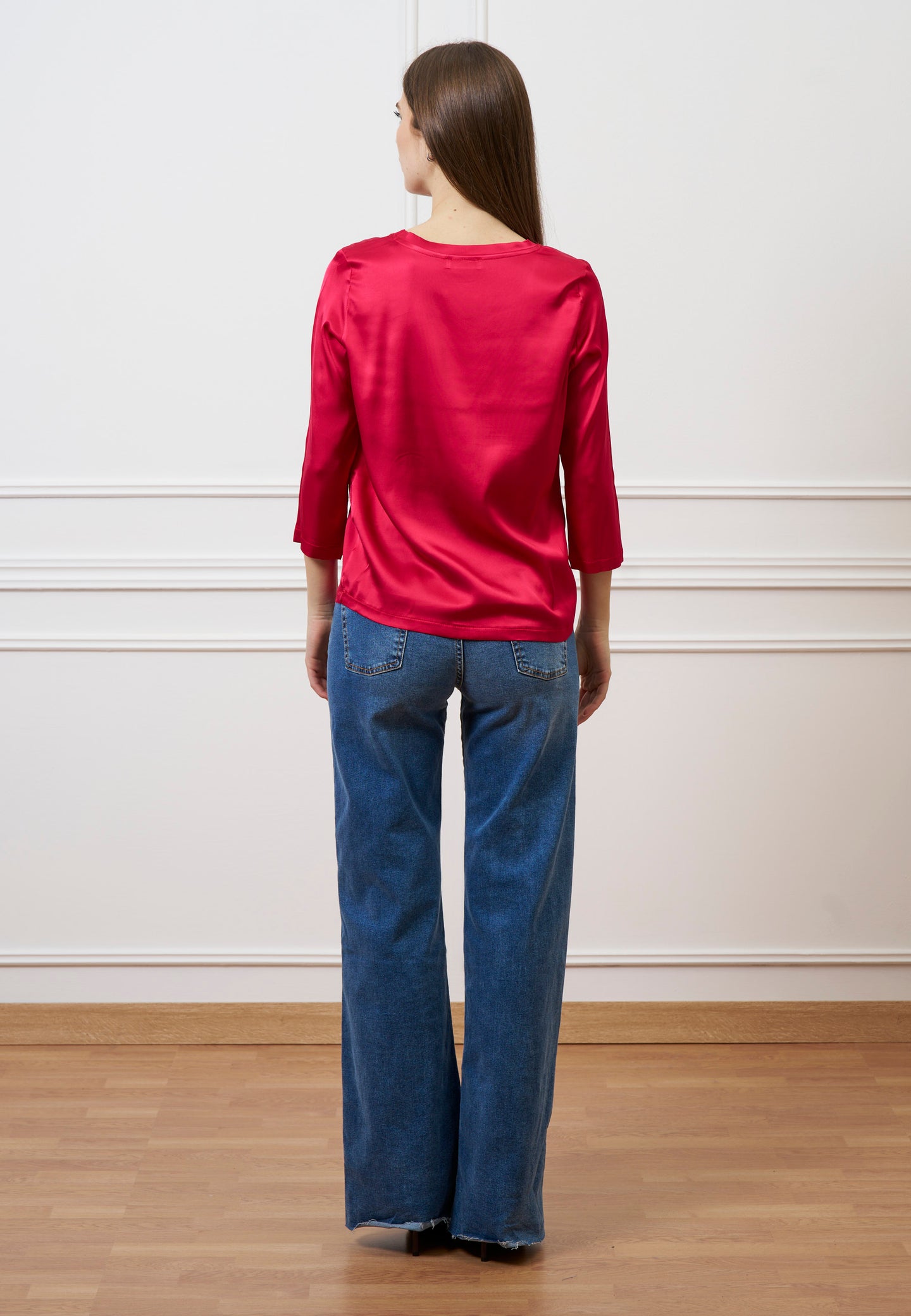Blusa in raso maniche trequarti  - ROSSO
