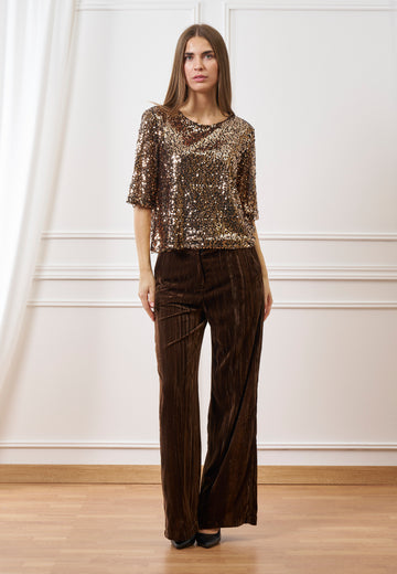T-shirt girocollo con paillettes