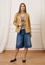 T-shirt a righe in costine stretch - MARRONE