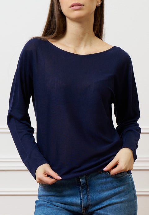 Maglia tinta unita con scollo a barca - BLU