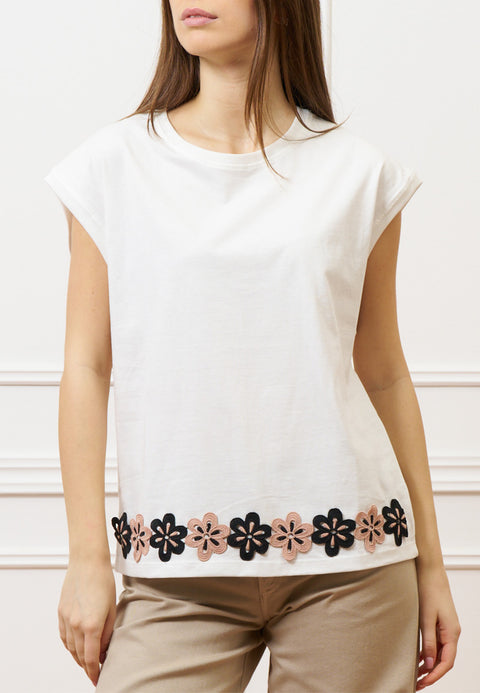 T-shirt con applicazione sul fondo - AVORIO
