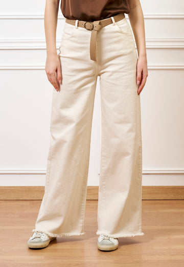 Pantalone palazzo orlo sfrangiato  - AVORIO
