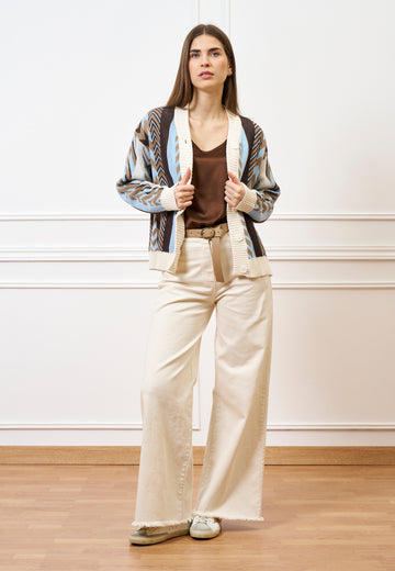 Pantalone palazzo orlo sfrangiato  - AVORIO