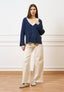 Pantalone palazzo orlo sfrangiato  - AVORIO
