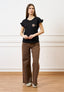 T-shirt con rouches e applicazione - NERO