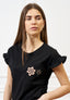 T-shirt con rouches e applicazione - NERO