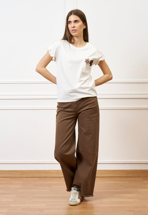 T-shirt con rouches e applicazione - AVORIO