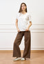 Pantalone palazzo orlo sfrangiato  - FANGO