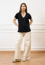 T-shirt over scollo a v - NERO